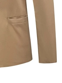 Manfinity Mode Men Solid Single Button Blazer & Suit Trousers - Khaki - View 4