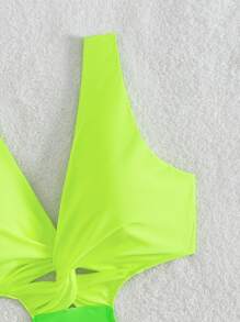 SHEIN Swim Two Tone Cut Out Waist One Piece Swimsuit - Multicolor - View 3
