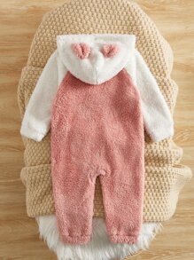 SHEIN Leap Crew Mono Teddy Con Capucha Y Diseño De Orejas 3d Para Bebé Niña - Rosa coral - Ver 2