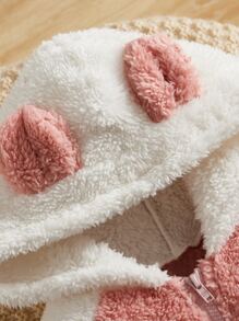 SHEIN Leap Crew Mono Teddy Con Capucha Y Diseño De Orejas 3d Para Bebé Niña - Rosa coral - Ver 3