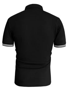Manfinity Homme Men Striped Trim Polo Shirt - Black - View 2
