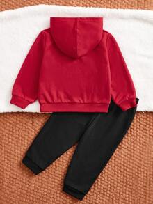 SHEIN Baby Slogan Graphic Hoodie & Joggers - Burgundy - View 2