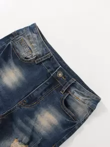 Tween Boy復古破洞加重水洗牛仔褲，帶彈力