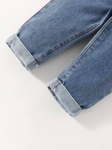 嬰兒紙袋腰蝴蝶結口袋反摺褲腳牛仔褲 - 中等水洗藍 - 查看 3