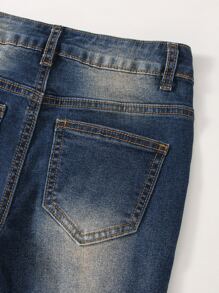 Tween Boy復古破洞加重水洗牛仔褲，帶彈力