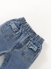 嬰兒紙袋腰蝴蝶結口袋反摺褲腳牛仔褲 - 中等水洗藍 - 查看 4