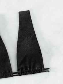 Sparkly Glitter Drawstring Summer Beach Bikini Set With Beach Skirt - Black - View 3