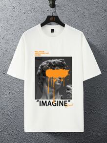 Manfinity Roghcode Men Letter & Figure Graphic Oversized Tee - White - View 3