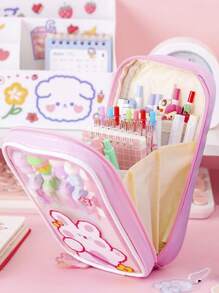 1 Đồ Họa Hoạt Hình Túi Bút Chì, Dễ Thương Công Suất Lớn Túi Đựng Văn Phòng Phẩm Dành Cho Học Sinh Trung Học Đại Học - Màu xanh nhạt - Xem 2