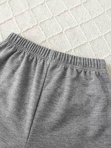 Girls Striped Print Letter Patched Cold Shoulder Tee & Joggers - Multicolor - View 4