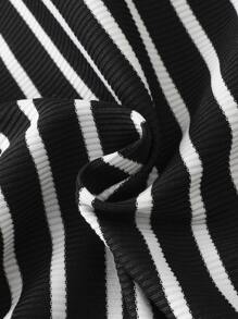 Girls Striped Print Letter Patched Cold Shoulder Tee & Joggers - Multicolor - View 6