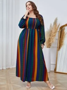 Mulvari Đầm Plus Size Dải chun Khối Màu Boho - Nhiều màu - Xem 3
