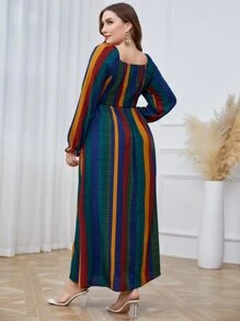Mulvari Đầm Plus Size Dải chun Khối Màu Boho - Nhiều màu - Xem 2