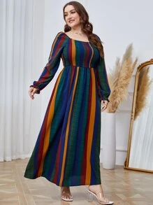 Mulvari Đầm Plus Size Dải chun Khối Màu Boho - Nhiều màu - Xem 1