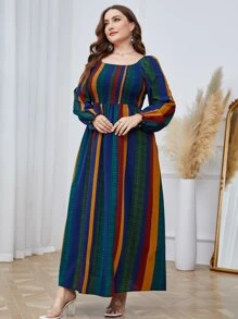 Mulvari Đầm Plus Size Dải chun Khối Màu Boho - Nhiều màu - Xem 4