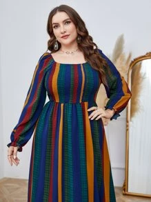 Mulvari Đầm Plus Size Dải chun Khối Màu Boho - Nhiều màu - Xem 6
