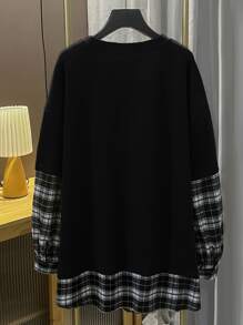 Mulvari Sudadera de cuadros de hombros caídos 2 en 1 - Negro - Ver 2