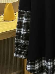 Mulvari Sudadera de cuadros de hombros caídos 2 en 1 - Negro - Ver 3