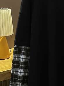 Mulvari Sudadera de cuadros de hombros caídos 2 en 1 - Negro - Ver 4