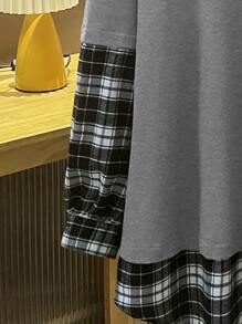 Mulvari Sudadera de cuadros de hombros caídos 2 en 1 - Gris - Ver 3