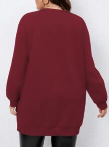 Calvaya Plus Pearls Beaded Drop Shoulder Sweatshirt - Burgundy - View 2