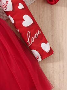 Toddler Girls Heart & Letter Graphic Ruffle Trim Mesh Hem Dress - Red - View 3