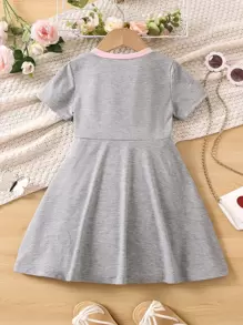 Toddler Girls Colourblock Chevron Print Dress - Light Grey - View 2