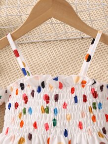 2pcs/Set Young Girls Polka Dot Cold Shoulder Top And Skirt Co-Ord Set - White - View 4