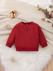 Baby Boy Solid Round Neck Sweatshirt - Burgundy - View 1