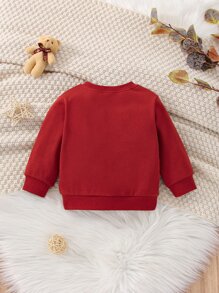 Baby Boy Solid Round Neck Sweatshirt - Burgundy - View 2