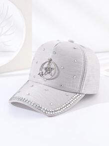 Rhinestone & Star Decor Mũ bóng chày - Xám - Xem 1