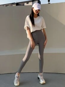 DAZY Wide Waistband Solid Leggings Fall Tights