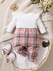 Bebé niño Mono con estampado de cuadros ribete con fruncido con lazo delantero 2 en 1 - Multicolor - Ver 2