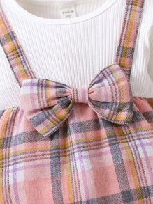 Bebé niño Mono con estampado de cuadros ribete con fruncido con lazo delantero 2 en 1 - Multicolor - Ver 3