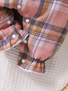 Bebé niño Mono con estampado de cuadros ribete con fruncido con lazo delantero 2 en 1 - Multicolor - Ver 5