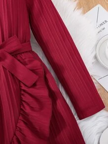 SHEIN Vestido Juvenil Para Niñas Con Dobladillo Circular Y Diseño De Volantes - Burdeos - Ver 4