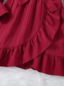 SHEIN Vestido Juvenil Para Niñas Con Dobladillo Circular Y Diseño De Volantes - Burdeos - Ver 5