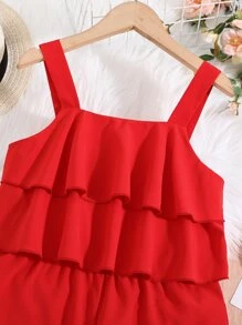 Chicas Mono de tirantes de dos capas ribete con fruncido - Rojo - Ver 4