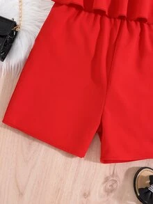 Chicas Mono de tirantes de dos capas ribete con fruncido - Rojo - Ver 5