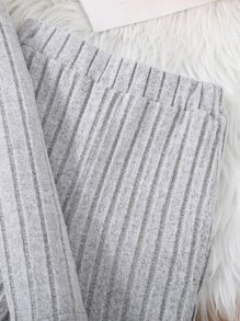 SHEIN Girls Solid Tee & Flare Leg Trousers - Grey - View 4