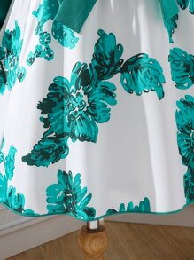 Chicas ribete con fruncido de manga con volante Blusa & con estampado floral Falda - Multicolor - Ver 5