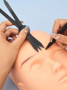 1 pieza Regla de tatuaje, cejas y maquillaje de acero inoxidable negro con puntero de disco isométrico, equilibrado y de posicionamiento - Negro - Ver 5