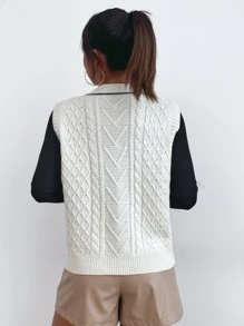 Chiquease Argyle Knit V-neck Sweater Vest Without Tee - Beige - View 2