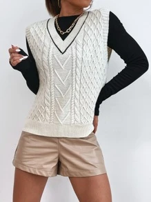 Chiquease Argyle Knit V-neck Sweater Vest Without Tee - Beige - View 3