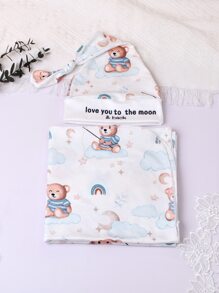 SHEIN Newborn Baby Boy Photography Cartoon Graphic Blanket & Hat Prop