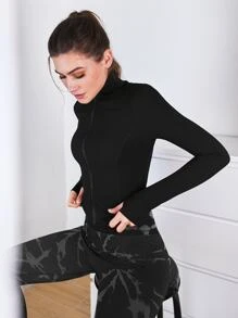 Zip Up Sports Jacket - Black - View 1