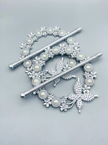 2pcs Butterfly & Faux Pearl Decor Curtain Holdback - Silver - View 4
