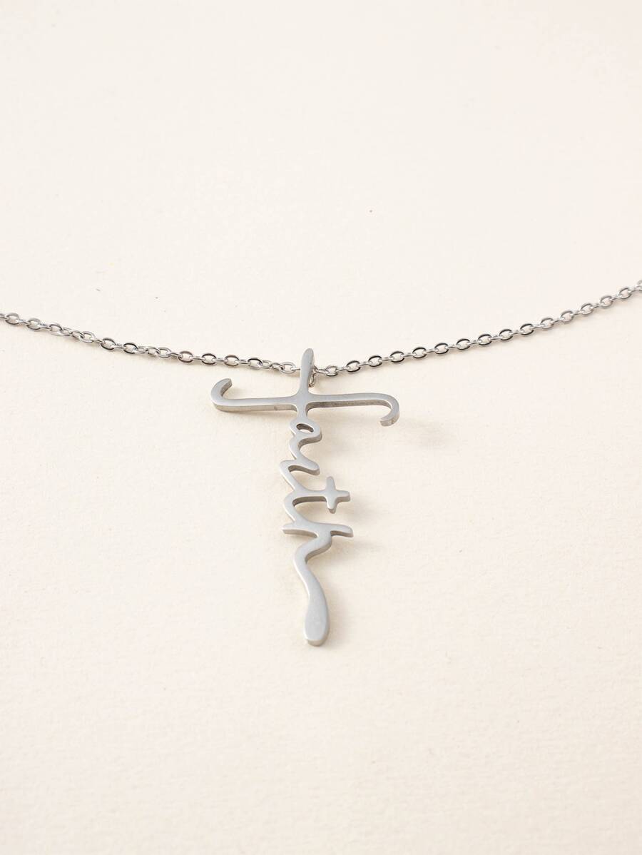 Letter Pendant Necklace - Silver - View 1