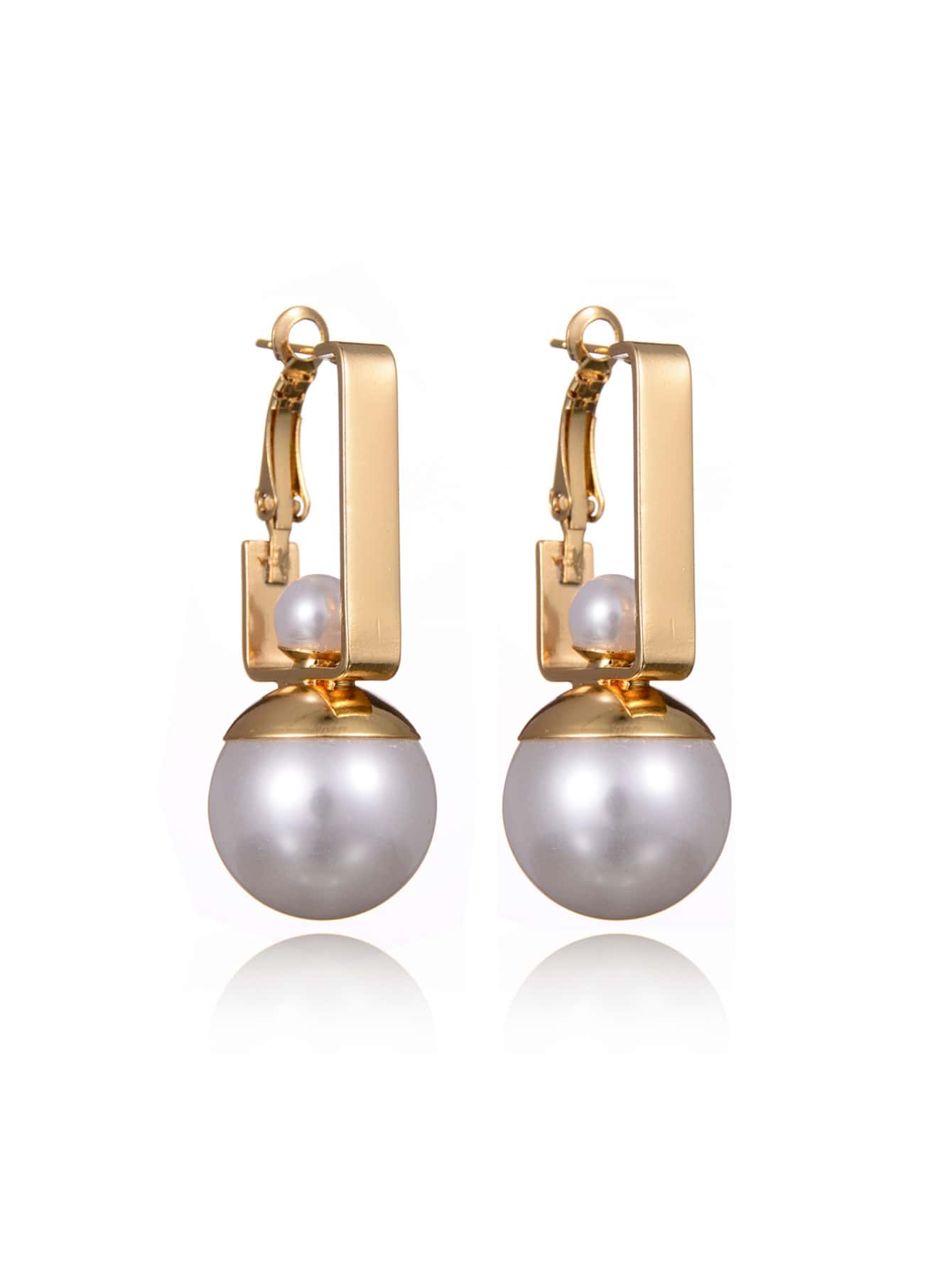 Pendientes de aro con diseño de perla artificial - Amarillo Oro - Ver 1