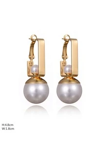 Pendientes de aro con diseño de perla artificial - Amarillo Oro - Ver 3